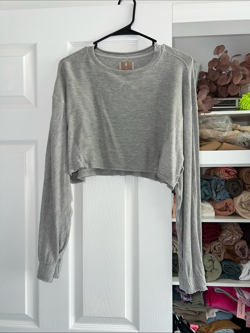 Free People FP Movement Cropped Long Sleeve Top Gray Size: XS